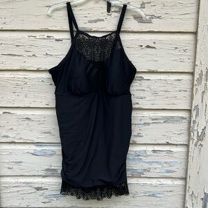 Apartment Apt. 9 Black Lace One Piece Swimsuit Dress Skirt Size 2X H10